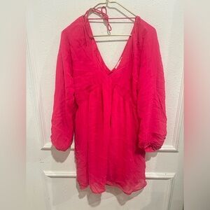 Letmebe Anthropologie Vibrant Pink V-Neck Dress
